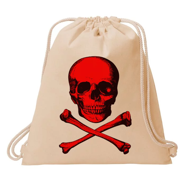 Red Skull And Crossbones Drawstring Bag