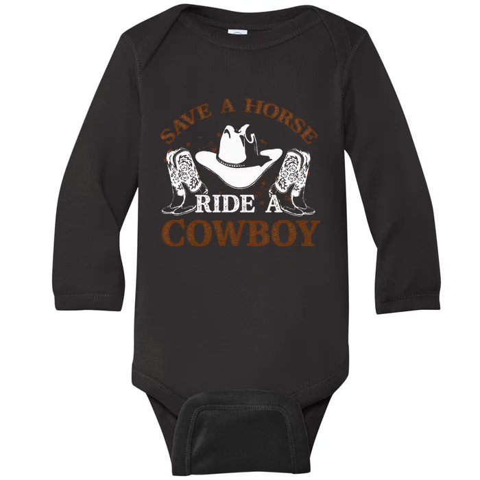 retro Save A Horse Ride A Cowboy Baby Long Sleeve Bodysuit