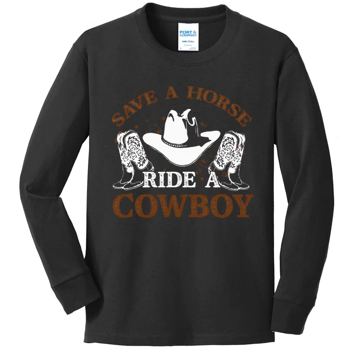 retro Save A Horse Ride A Cowboy Kids Long Sleeve Shirt