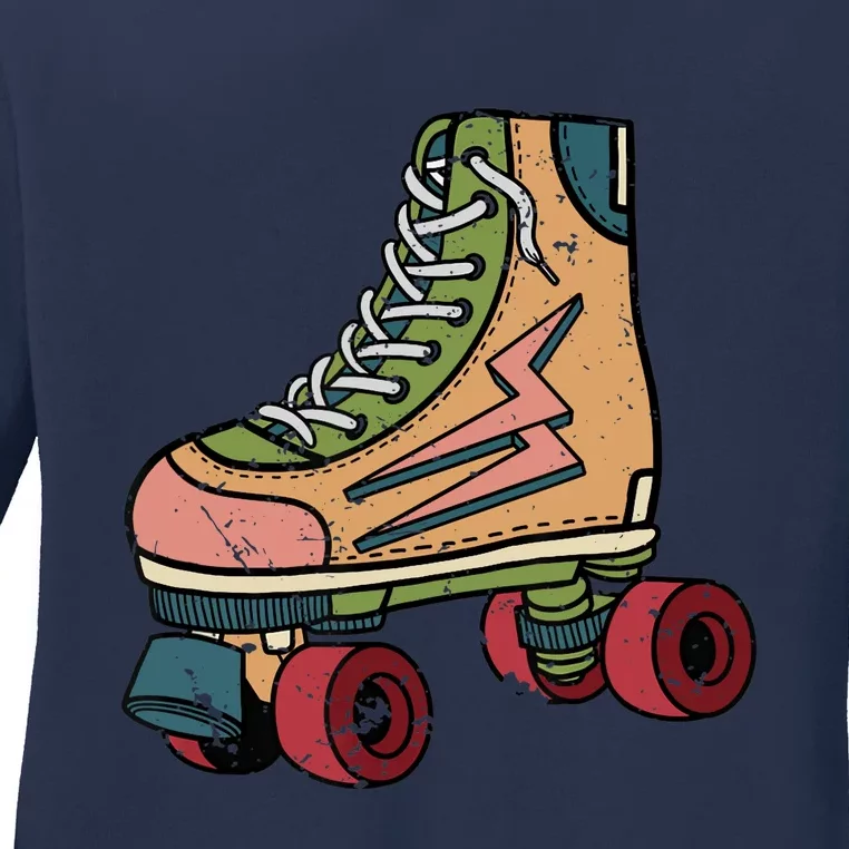 Roller Skating Art 80s Roller Derby Rollerskate Ladies Long Sleeve Shirt