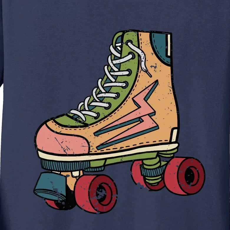 Roller Skating Art 80s Roller Derby Rollerskate Kids Long Sleeve Shirt