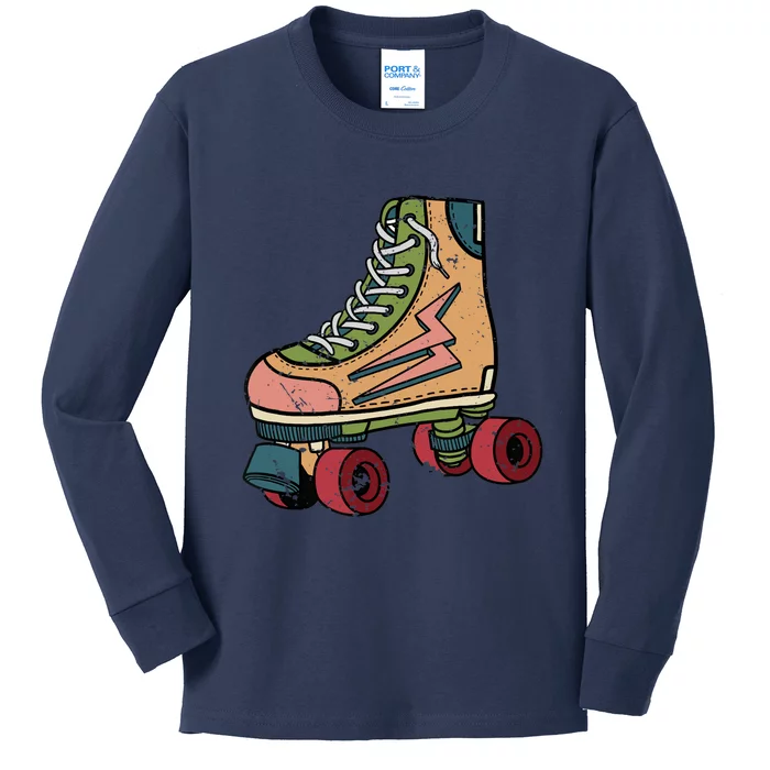 Roller Skating Art 80s Roller Derby Rollerskate Kids Long Sleeve Shirt