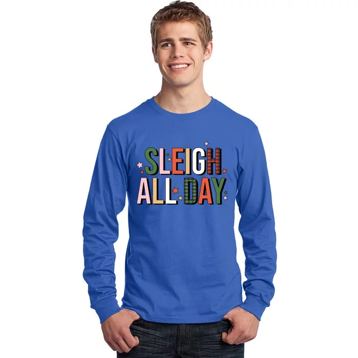 Retro Sleigh All Day Buffalo Plaid Funny Christmas Party Meaningful Gift Tall Long Sleeve T-Shirt