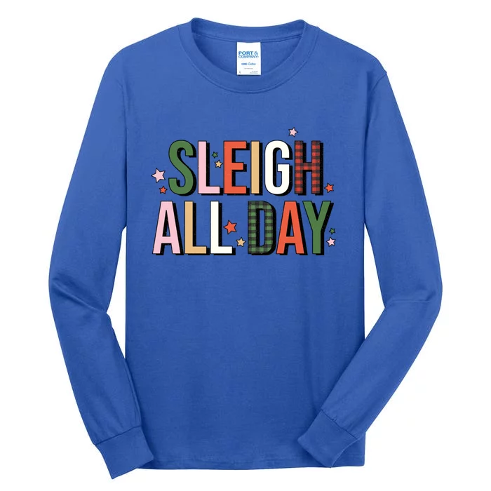 Retro Sleigh All Day Buffalo Plaid Funny Christmas Party Meaningful Gift Tall Long Sleeve T-Shirt