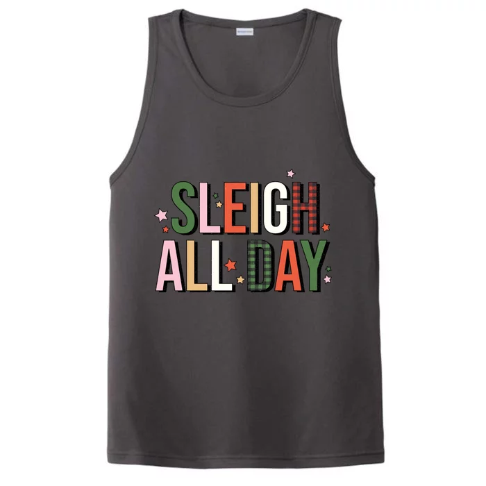 Retro Sleigh All Day Buffalo Plaid Funny Christmas Party Meaningful Gift Performance Tank