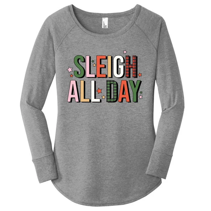 Retro Sleigh All Day Buffalo Plaid Funny Christmas Party Meaningful Gift Women's Perfect Tri Tunic Long Sleeve Shirt