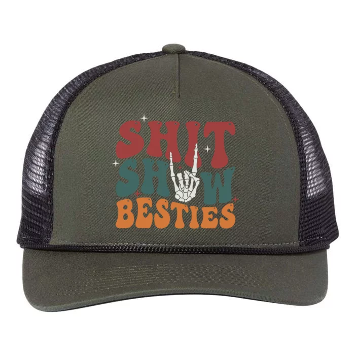 Retro Skeleton Adult Humor Shit Show Bestie Hand Cute Gift Retro Rope Trucker Hat Cap