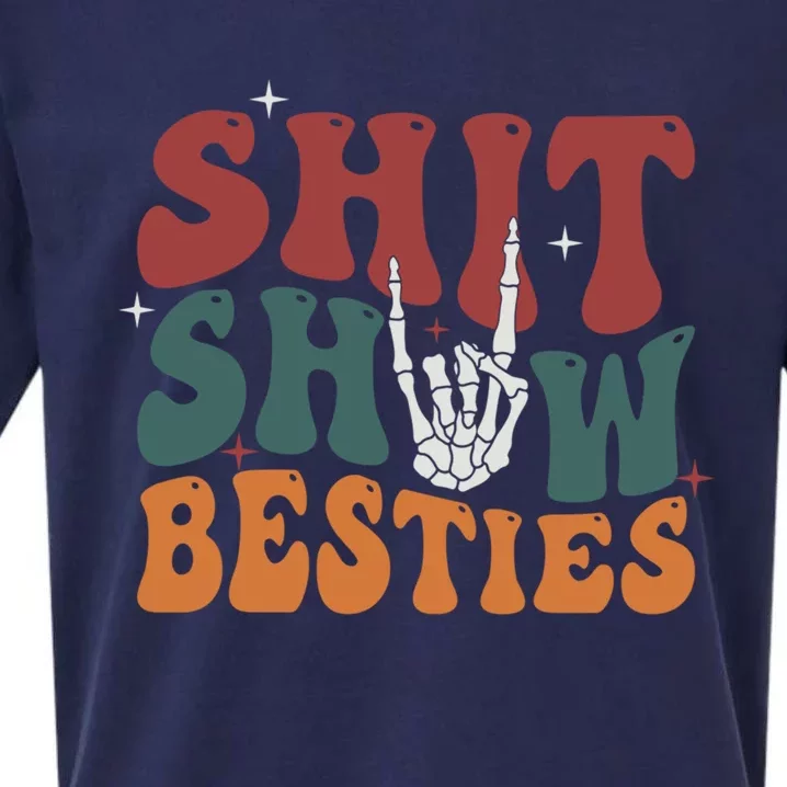 Retro Skeleton Adult Humor Shit Show Bestie Hand Cute Gift Sueded Cloud Jersey T-Shirt