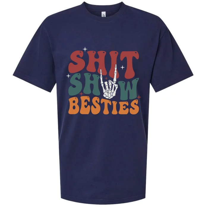 Retro Skeleton Adult Humor Shit Show Bestie Hand Cute Gift Sueded Cloud Jersey T-Shirt