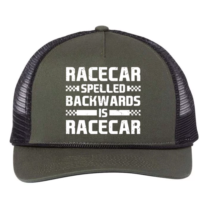 Racecar Spelled Backwards Is Racecar Retro Rope Trucker Hat Cap