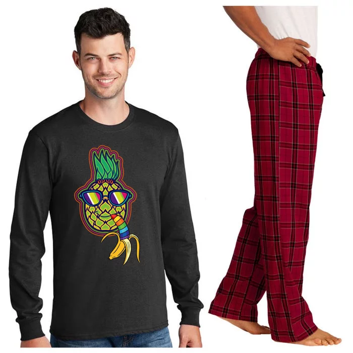 Rainbow Striped Banana Pineapple Cute Gift Fruit Great Gift Long Sleeve Pajama Set