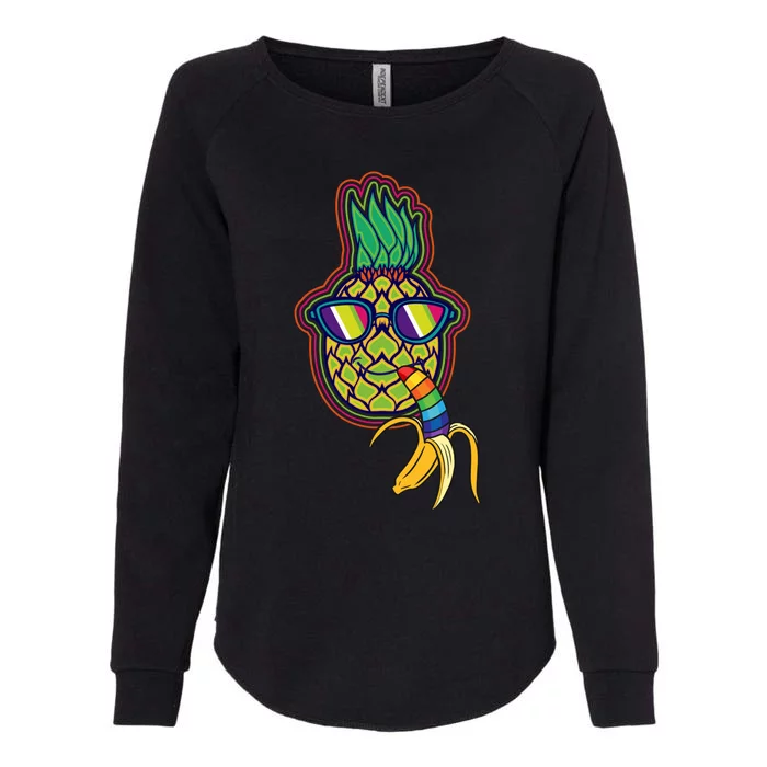 Rainbow Striped Banana Pineapple Cute Gift Fruit Great Gift Womens California Wash Sweatshirt