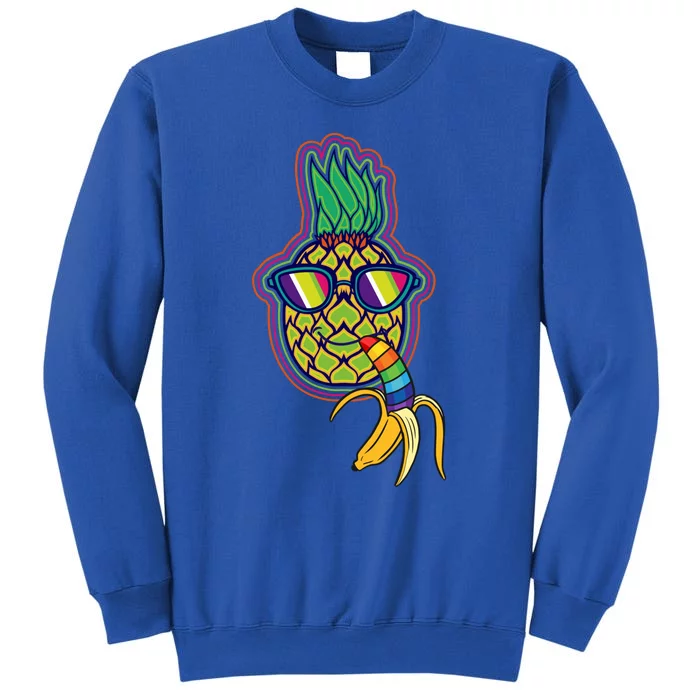 Rainbow Striped Banana Pineapple Cute Gift Fruit Great Gift Tall Sweatshirt