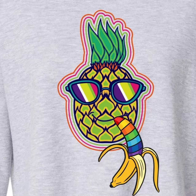 Rainbow Striped Banana Pineapple Cute Gift Fruit Great Gift Cropped Pullover Crew