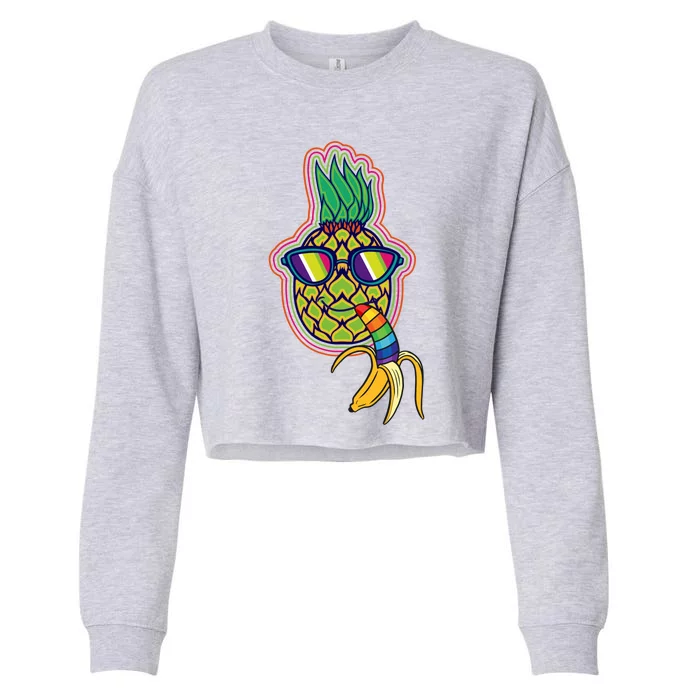 Rainbow Striped Banana Pineapple Cute Gift Fruit Great Gift Cropped Pullover Crew