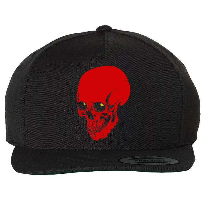 Red Skull Black Light Glowing Eyes Graphic Wool Snapback Cap