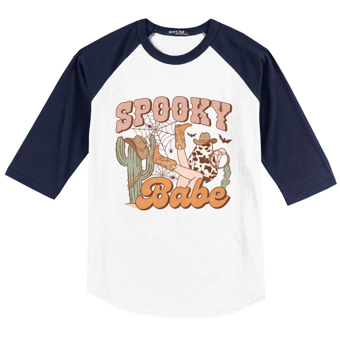 Retro Spooky Babe Boo Ghost Pumpkin Halloween Costume Gift Baseball Sleeve Shirt