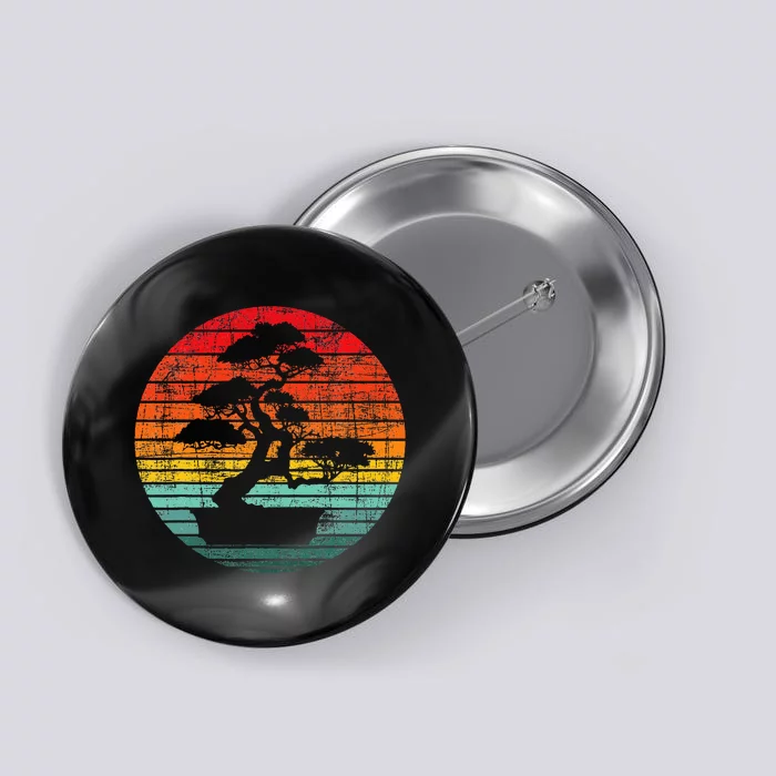 Retro Sunset Bonsai Tree Gardener Japan Japanese Culture Button