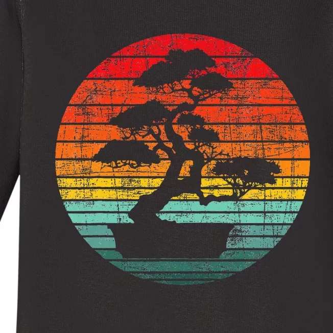 Retro Sunset Bonsai Tree Gardener Japan Japanese Culture Baby Long Sleeve Bodysuit