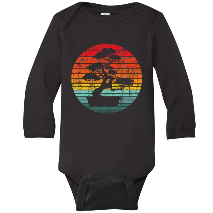 Retro Sunset Bonsai Tree Gardener Japan Japanese Culture Baby Long Sleeve Bodysuit