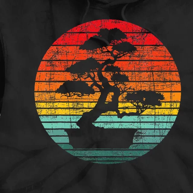 Retro Sunset Bonsai Tree Gardener Japan Japanese Culture Tie Dye Hoodie