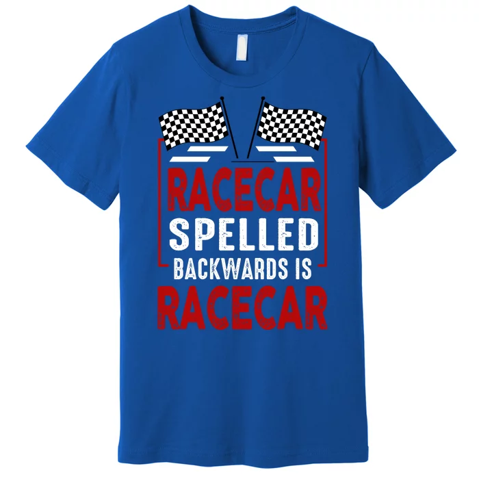 Racecar Spelled Backwards Funny Car Mechanic Race Car Premium T-Shirt