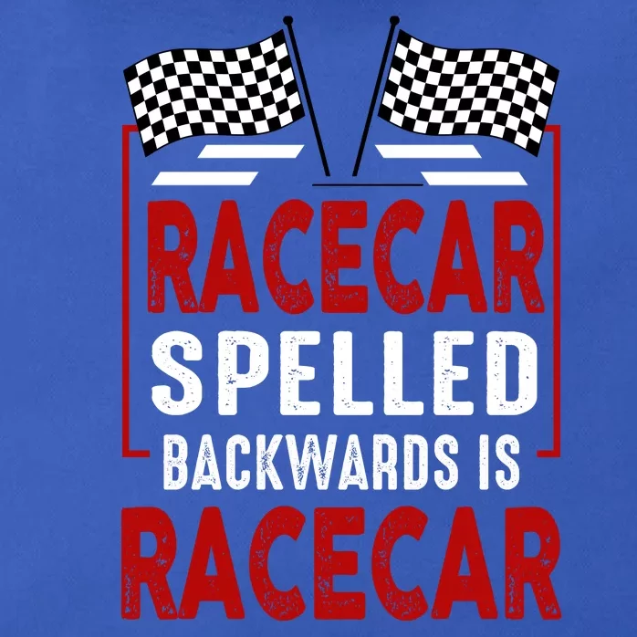 Racecar Spelled Backwards Funny Car Mechanic Race Car Zip Tote Bag