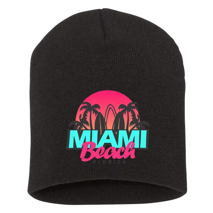 Retro South Beach Miami Florida Pop Art Short Acrylic Beanie