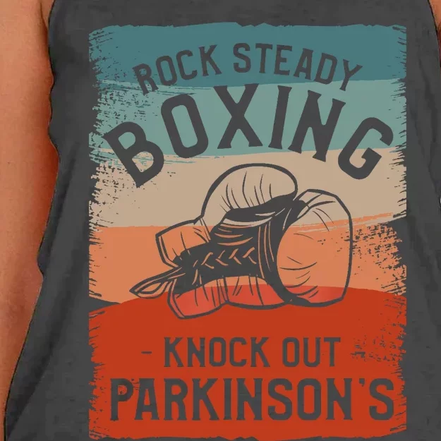 Rock Steady Boxing Knock Out Parkinsons Awareness Women's Knotted Racerback Tank