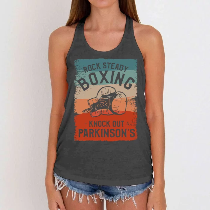 Rock Steady Boxing Knock Out Parkinsons Awareness Women's Knotted Racerback Tank