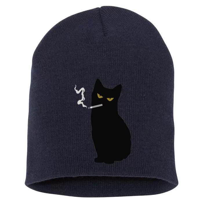 Rebel Smoking Bad Black Cat Funny Black Cat Gifts Short Acrylic Beanie