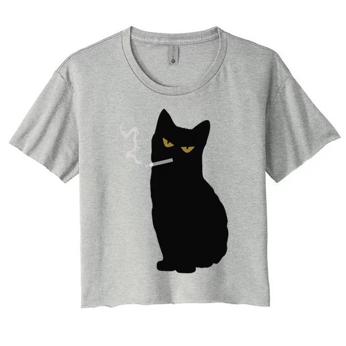 Rebel Smoking Bad Black Cat Funny Black Cat Gifts Women's Crop Top Tee