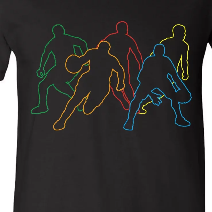 Retro Style Basketball Player Silhouettes Bball Lovers Tee V-Neck T-Shirt