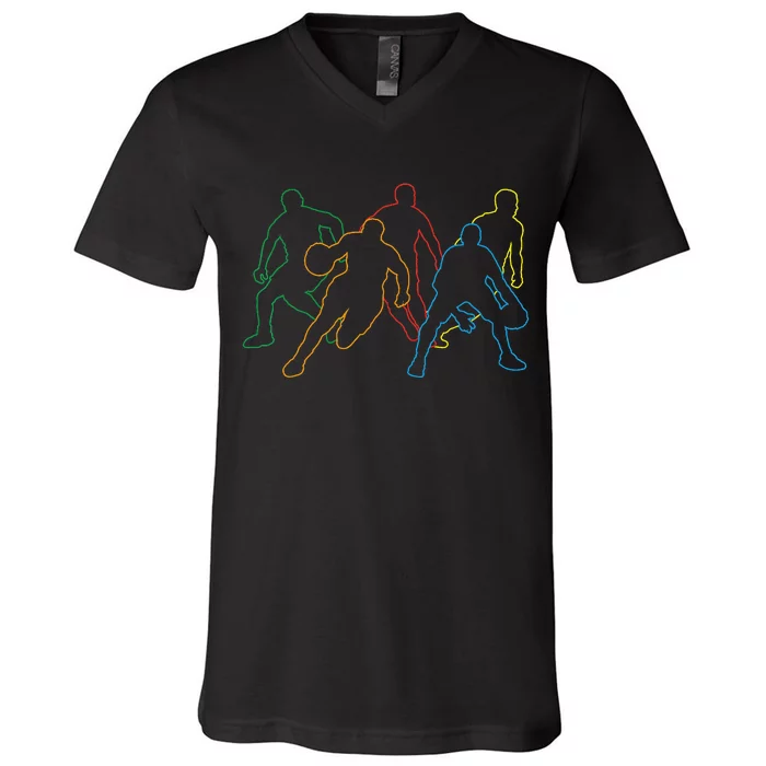 Retro Style Basketball Player Silhouettes Bball Lovers Tee V-Neck T-Shirt