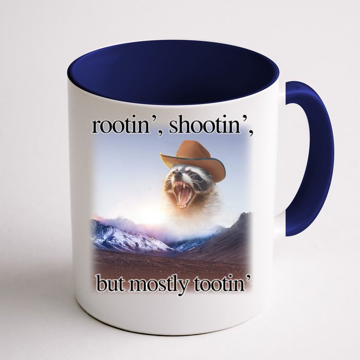 Rootin Shootin But Mostly Tootin Cowboy Raccoon Word Art Front & Back Coffee Mug