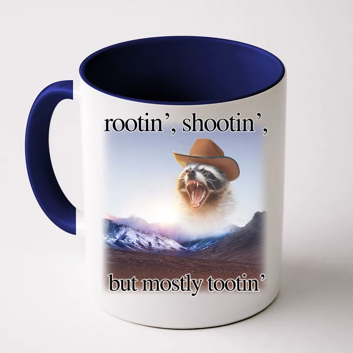 Rootin Shootin But Mostly Tootin Cowboy Raccoon Word Art Front & Back Coffee Mug