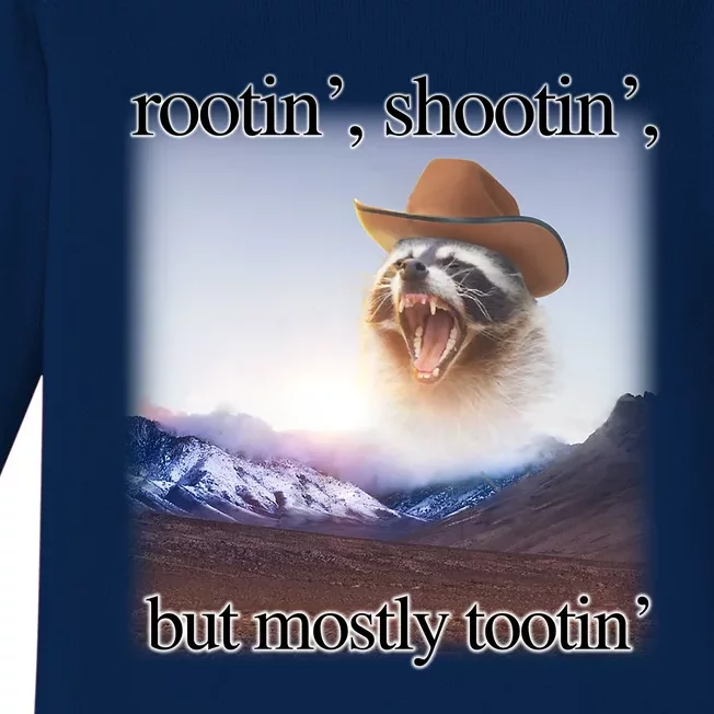 Rootin Shootin But Mostly Tootin Cowboy Raccoon Word Art Baby Long Sleeve Bodysuit