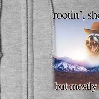 Rootin Shootin But Mostly Tootin Cowboy Raccoon Word Art Full Zip Hoodie