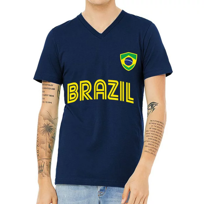 Retro Style Brazil Soccer Team Brasil Football Fans Brazil World Cup 2022 V-Neck T-Shirt