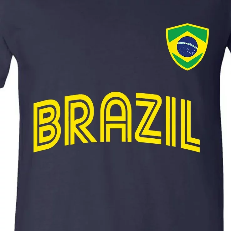 Retro Style Brazil Soccer Team Brasil Football Fans Brazil World Cup 2022 V-Neck T-Shirt