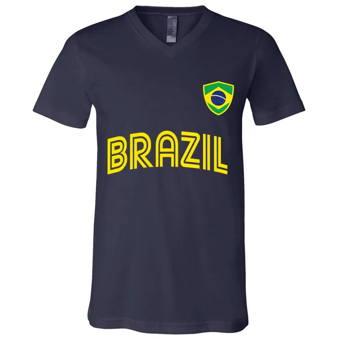 Retro Style Brazil Soccer Team Brasil Football Fans Brazil World Cup 2022 V-Neck T-Shirt