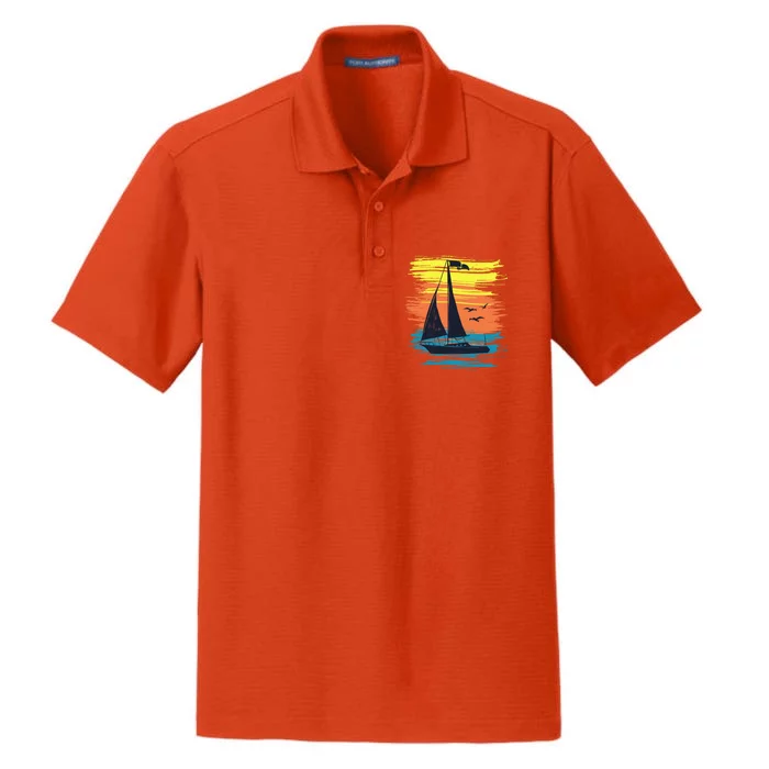 Retro Sail Boat Sailing Graphic Dry Zone Grid Performance Polo