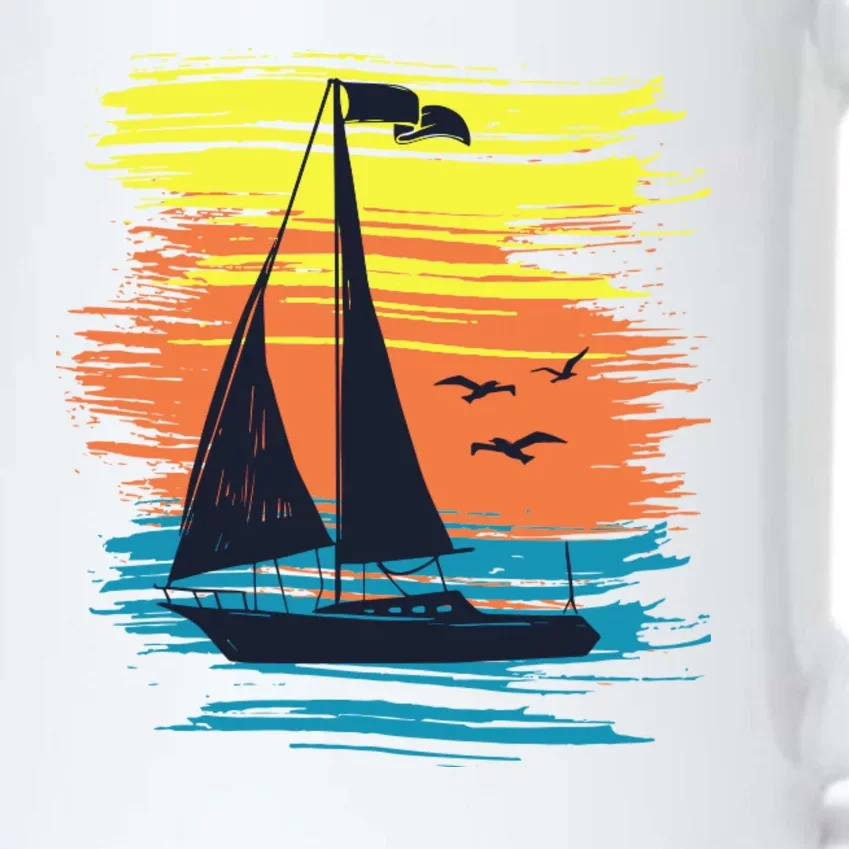 Retro Sail Boat Sailing Graphic Black Color Changing Mug