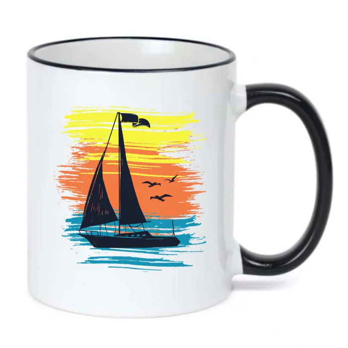 Retro Sail Boat Sailing Graphic Black Color Changing Mug