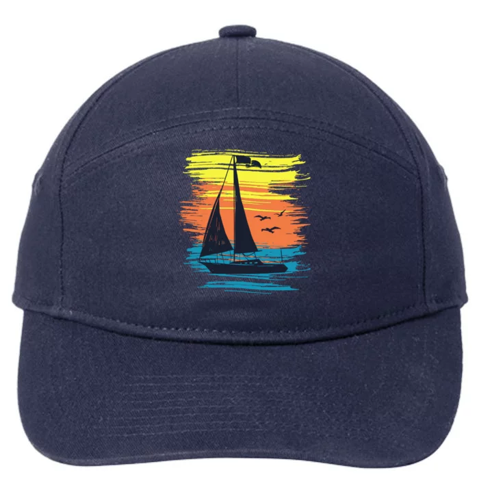 Retro Sail Boat Sailing Graphic 7-Panel Snapback Hat