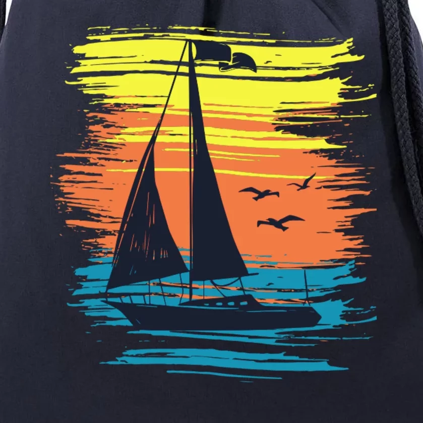 Retro Sail Boat Sailing Graphic Drawstring Bag