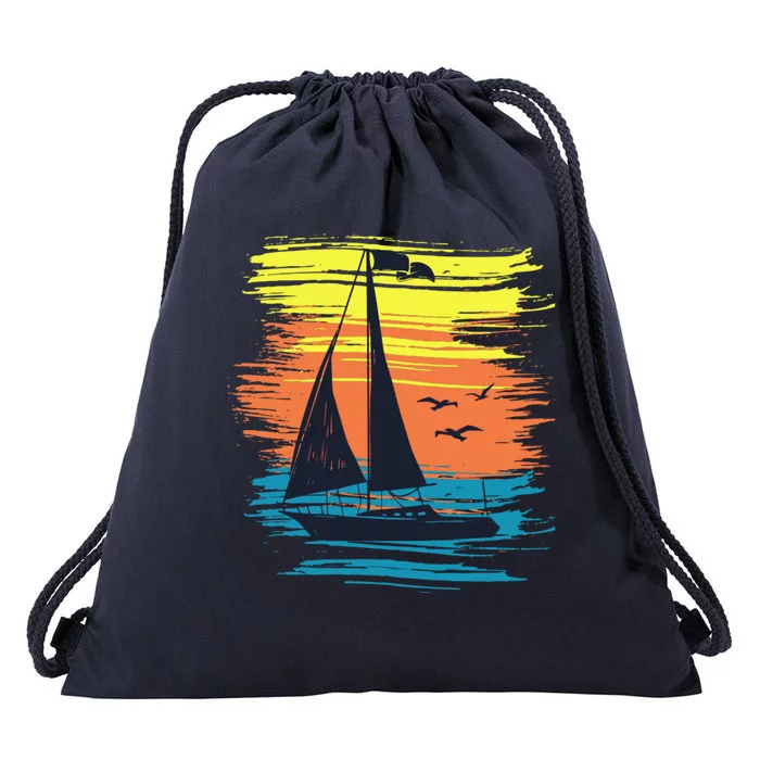 Retro Sail Boat Sailing Graphic Drawstring Bag