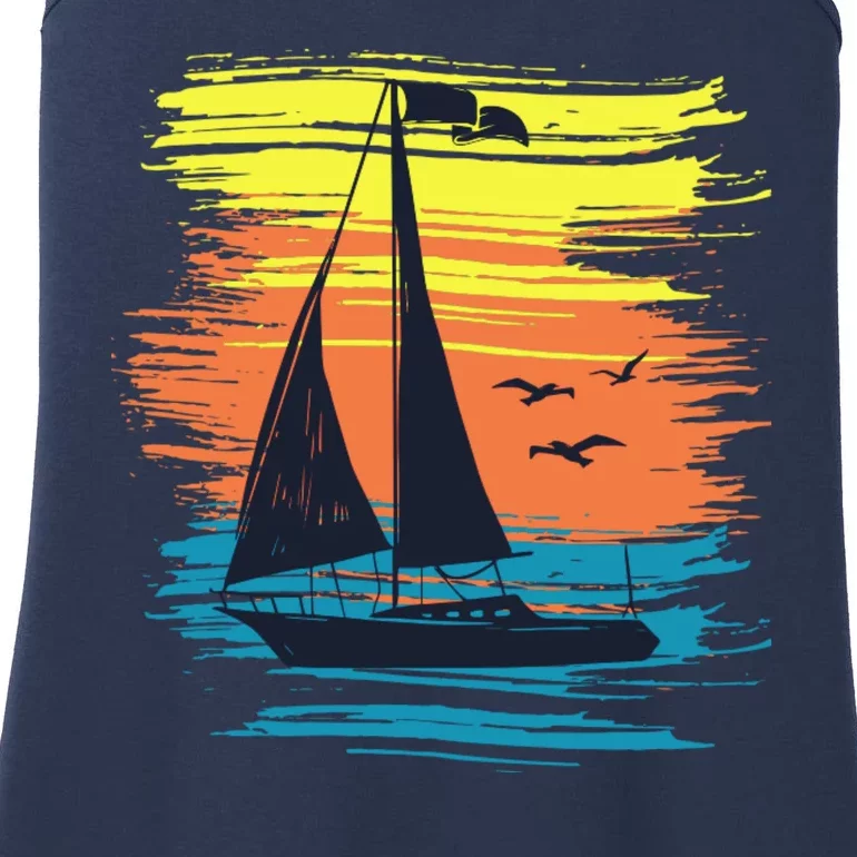 Retro Sail Boat Sailing Graphic Ladies Essential Tank