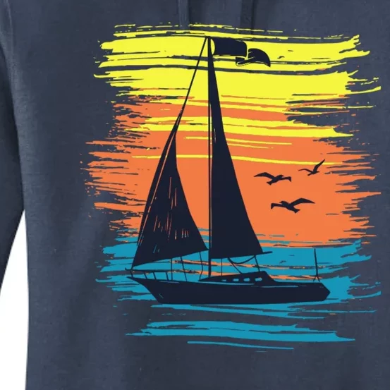 Retro Sail Boat Sailing Graphic Women's Pullover Hoodie