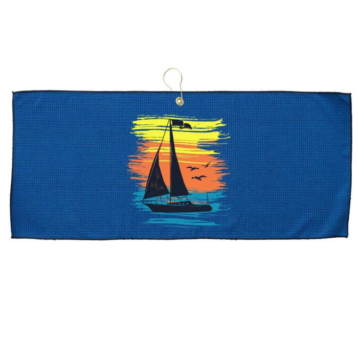 Retro Sail Boat Sailing Graphic Large Microfiber Waffle Golf Towel